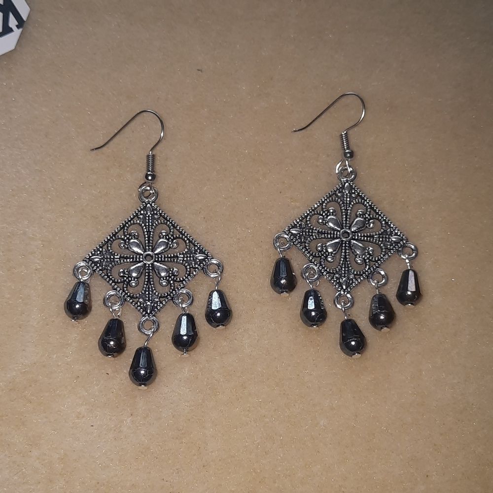 Silver ornate chandelier earrings